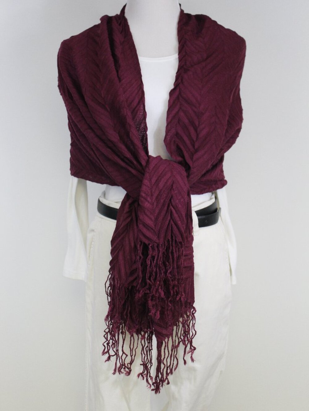 100% Cashmere Wrap Shawl Maroon Lightweight Evening Wedding Fringe